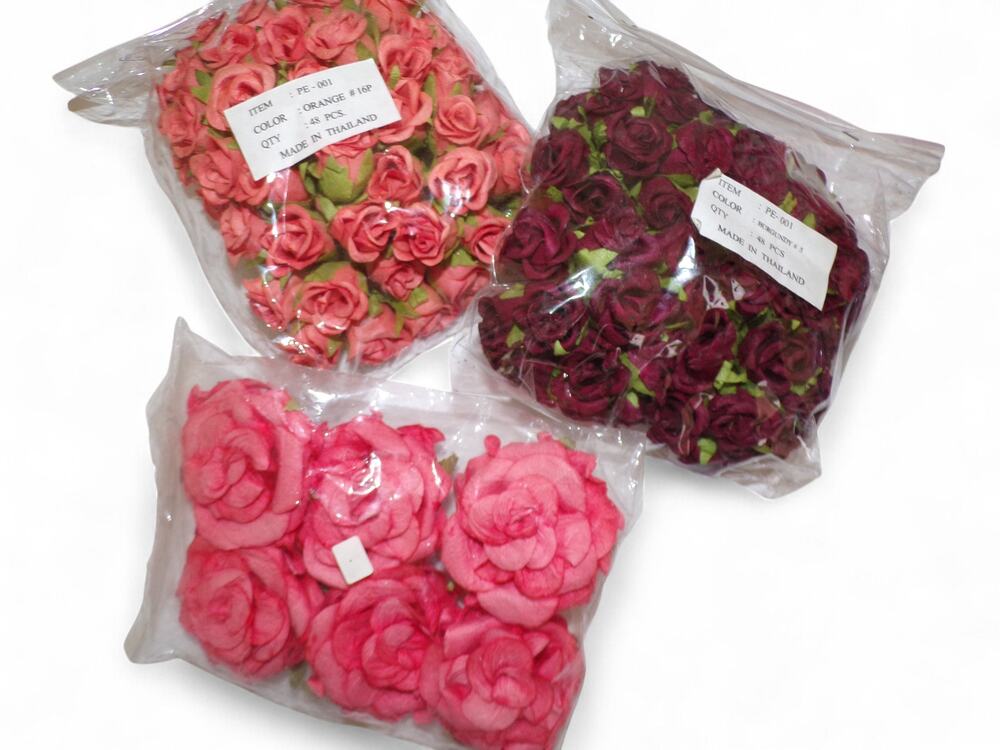 Crafts Paper Roses Lot Still in Packages Burgundy Orange Pink Embellishment
